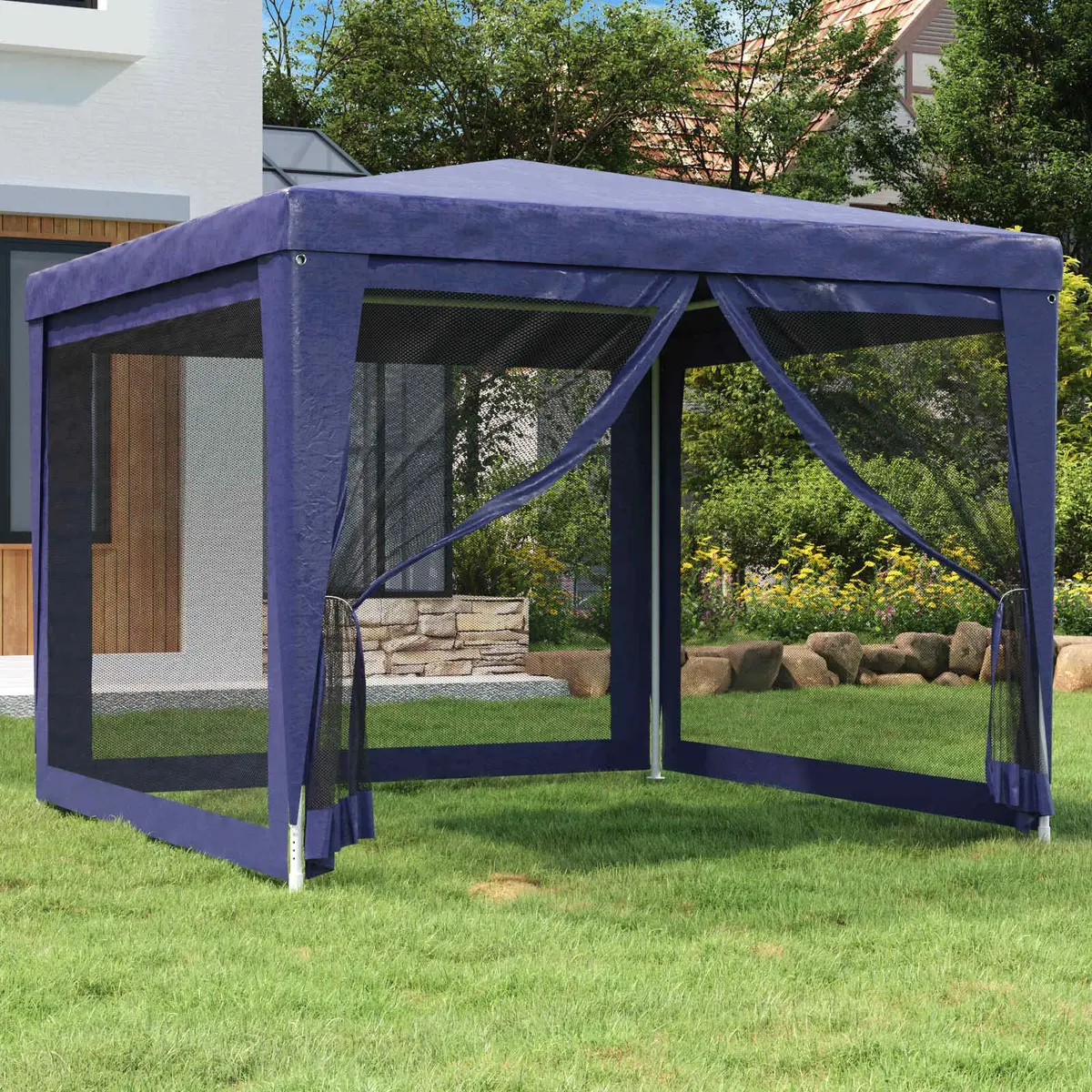 Party Tent Outdoor Gazebo 3x3m Blue Mesh Sidewalls
