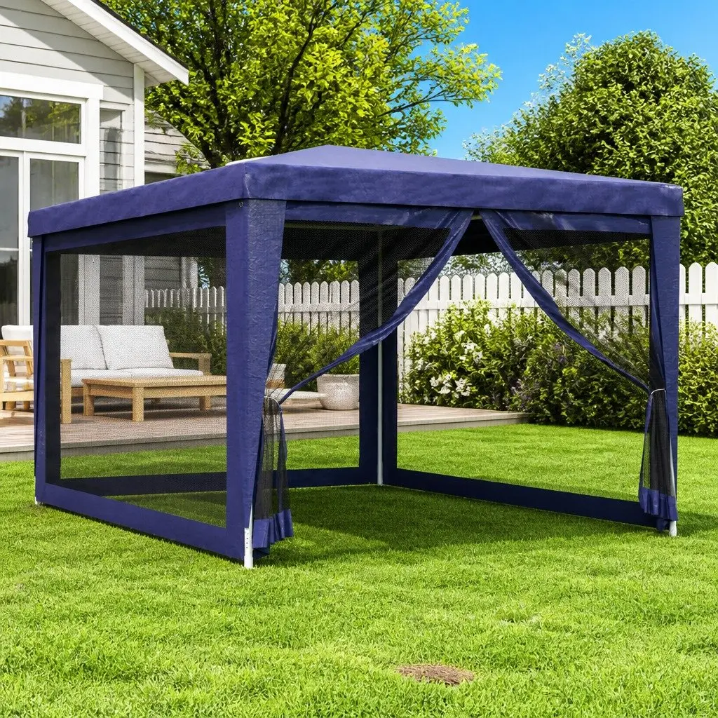 Party Tent Gazebo Outdoor Canopy 3x4m Blue with Mesh Sidewalls