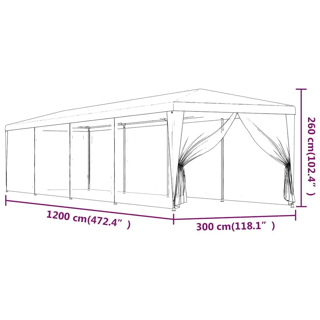 3x12m Party Tent with Mesh Walls for Events