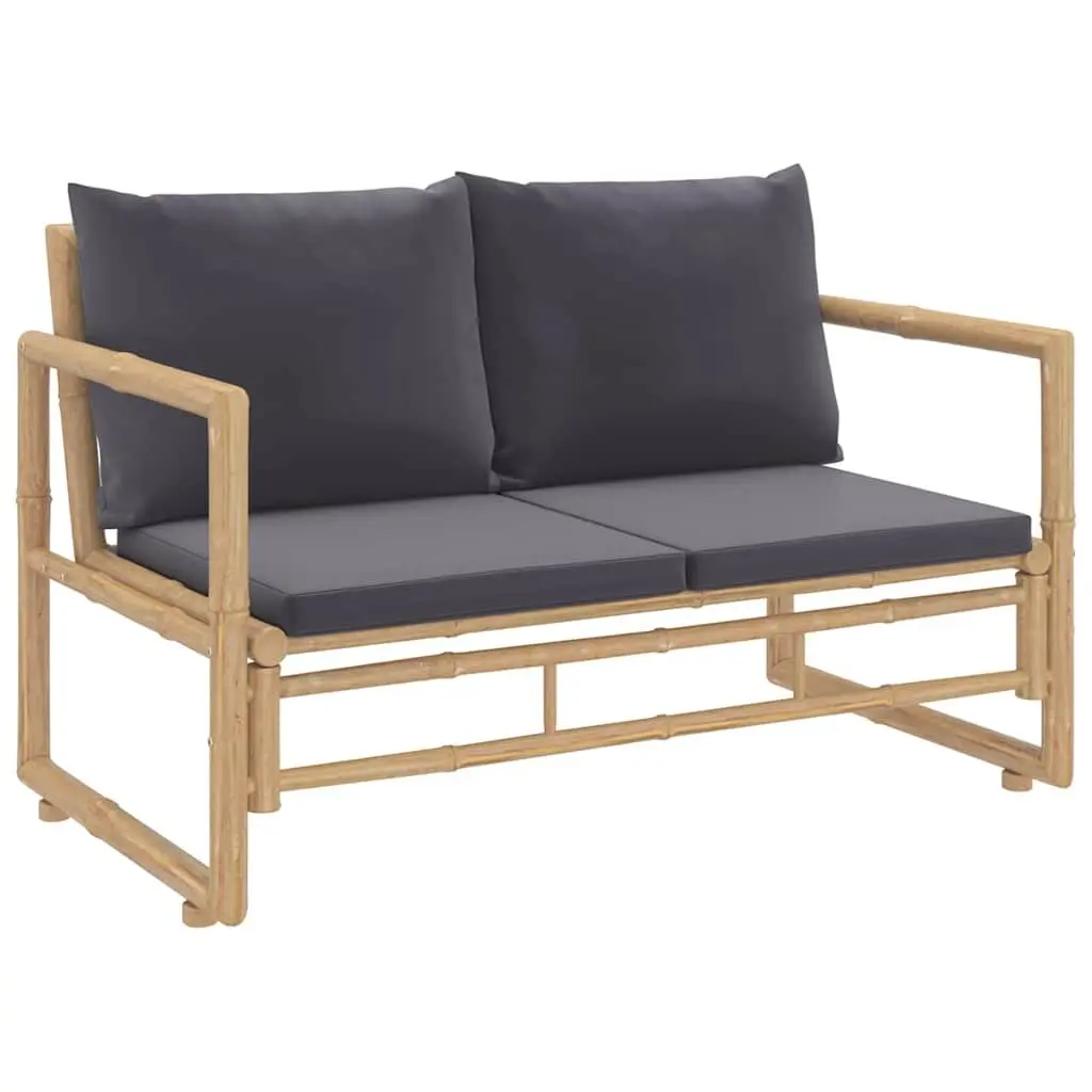 Bamboo Garden Lounge Set Outdoor Patio Furniture 2 Piece Grey Cushions