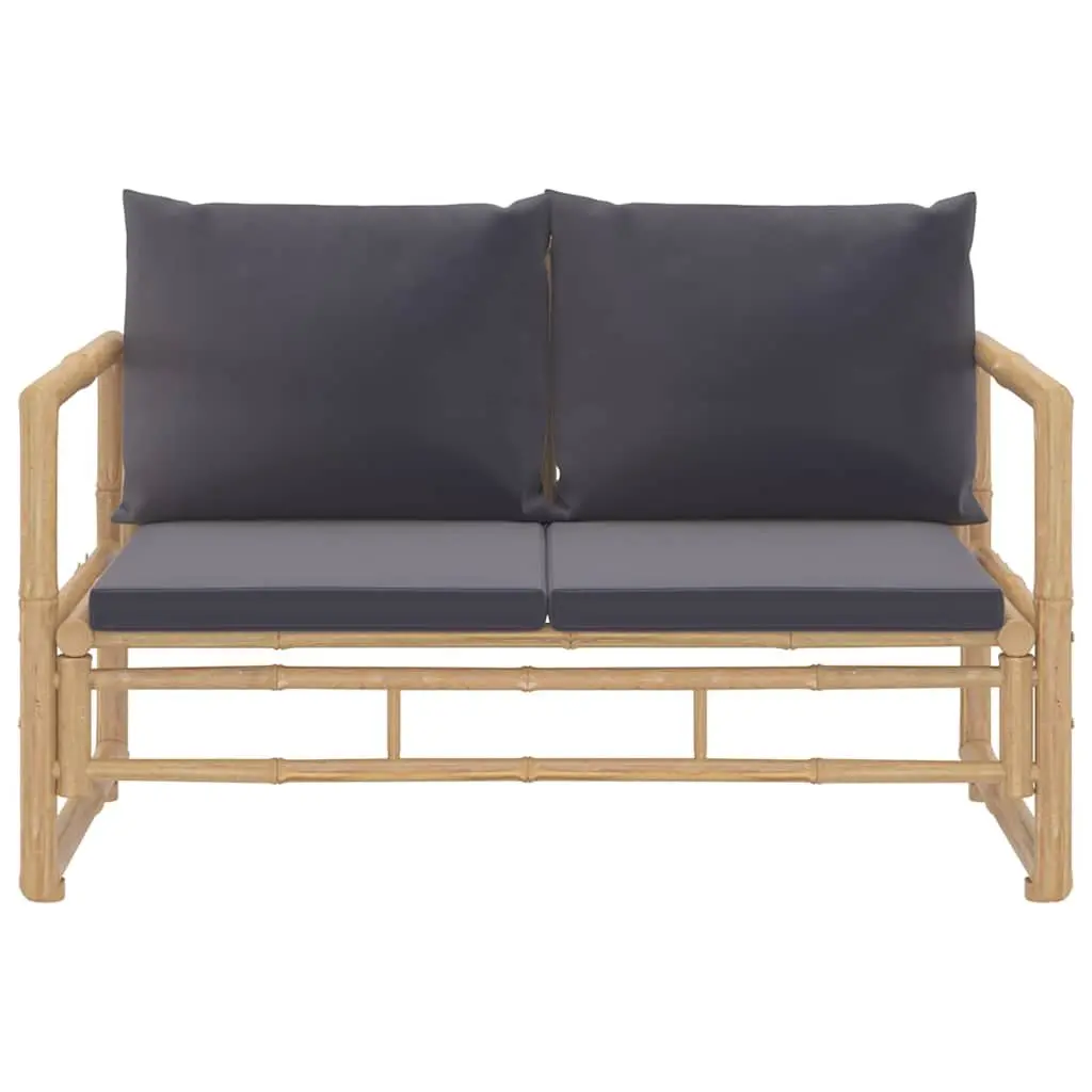 Bamboo Garden Lounge Set Outdoor Patio Furniture 2 Piece Grey Cushions