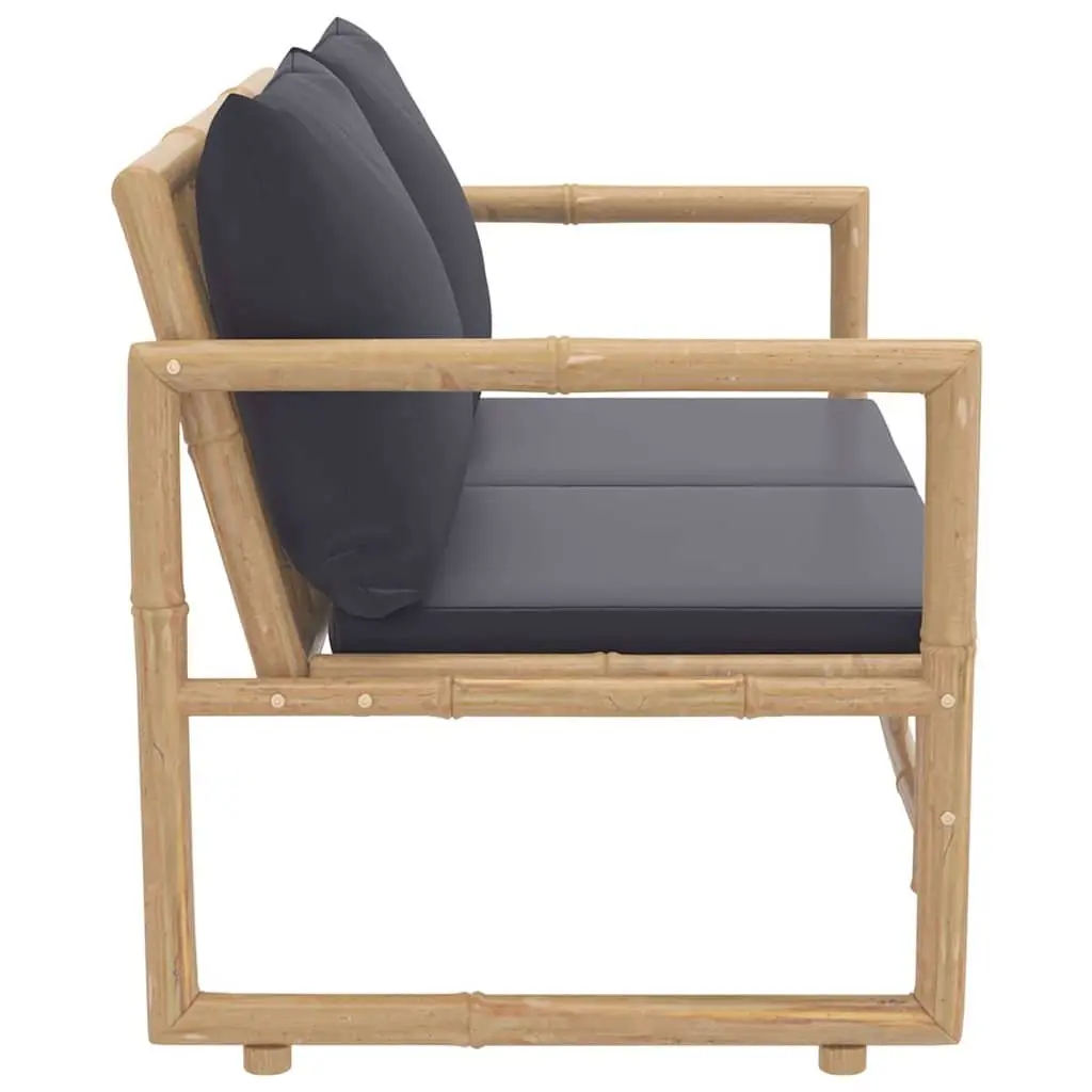 Bamboo Garden Lounge Set Outdoor Patio Furniture 2 Piece Grey Cushions