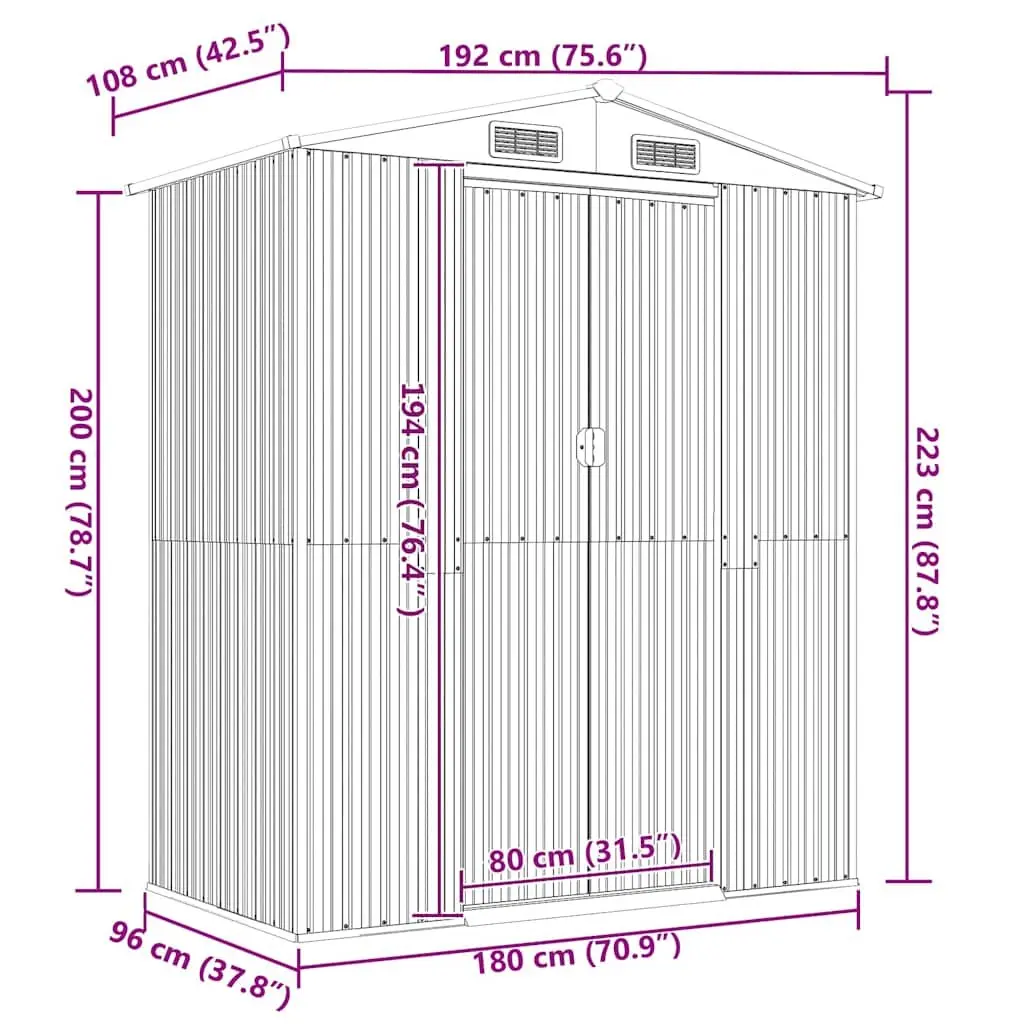 Garden Shed Outdoor Storage Tool House Galvanised Steel 192x108x223cm Green