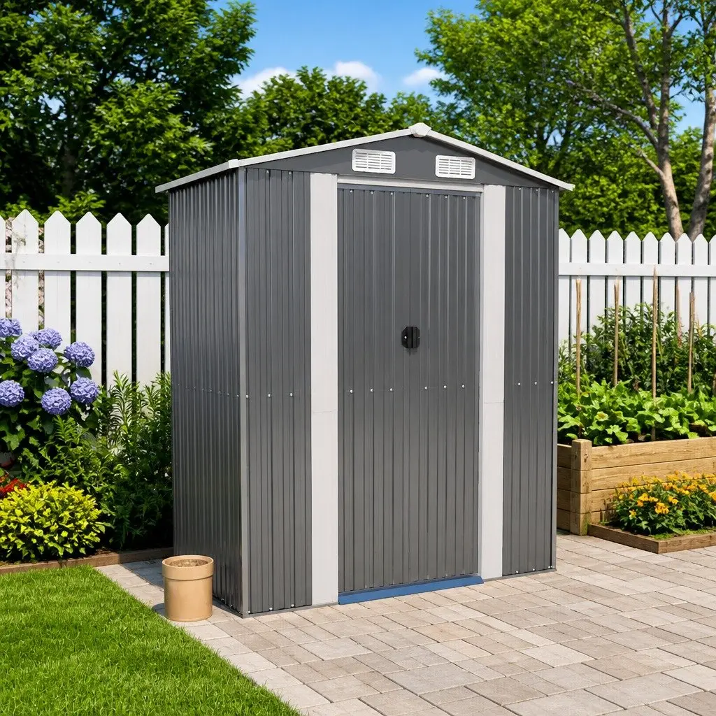 Garden Shed Outdoor Storage Tool House Light Grey Galvanised Steel 192x108x223cm