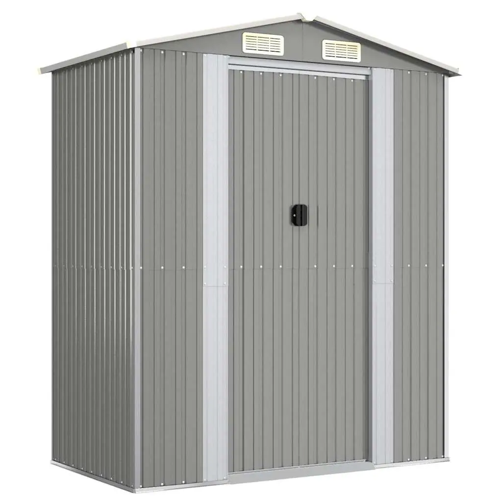 Garden Shed Outdoor Storage Tool House Light Grey Galvanised Steel 192x108x223cm