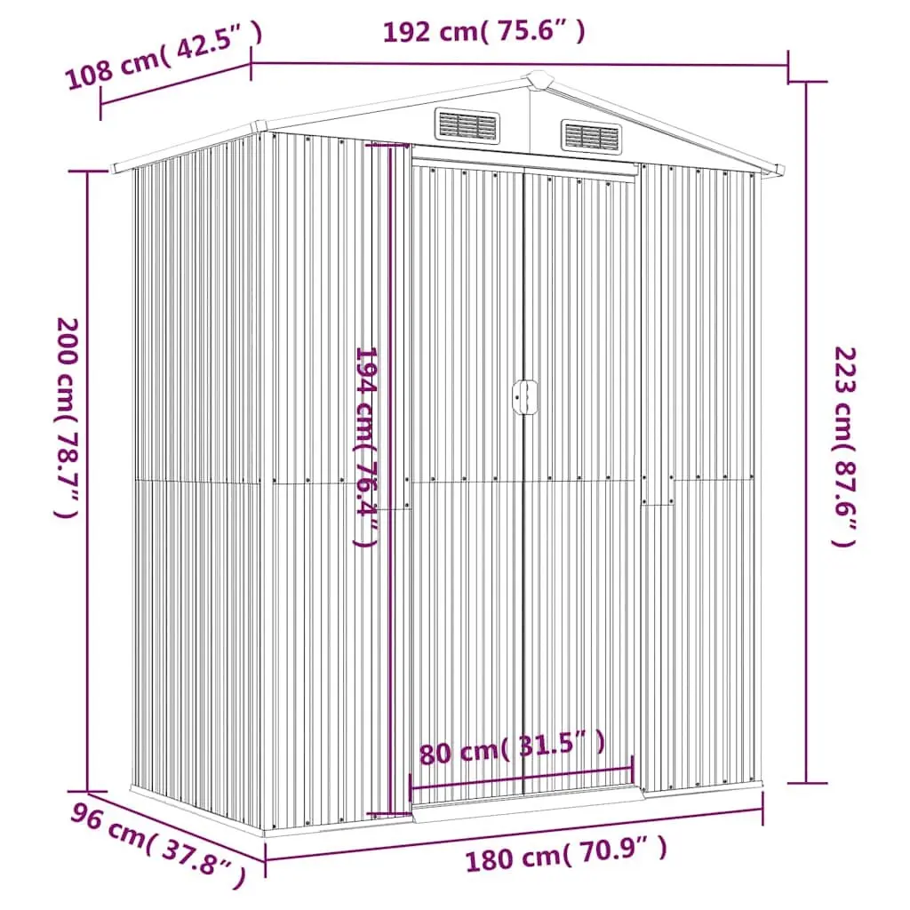 Garden Shed Outdoor Storage Tool House 192x108x223cm Dark Brown Galvanised Steel