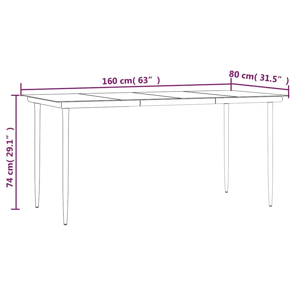 Garden Dining Table Outdoor Use 160x80x74cm Black Steel Tempered Glass