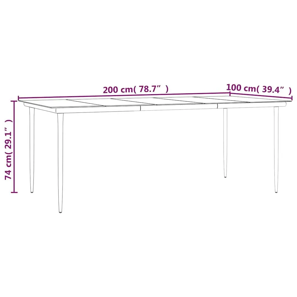 Garden Dining Table Outdoor Use 200x100x74cm Black Steel Tempered Glass
