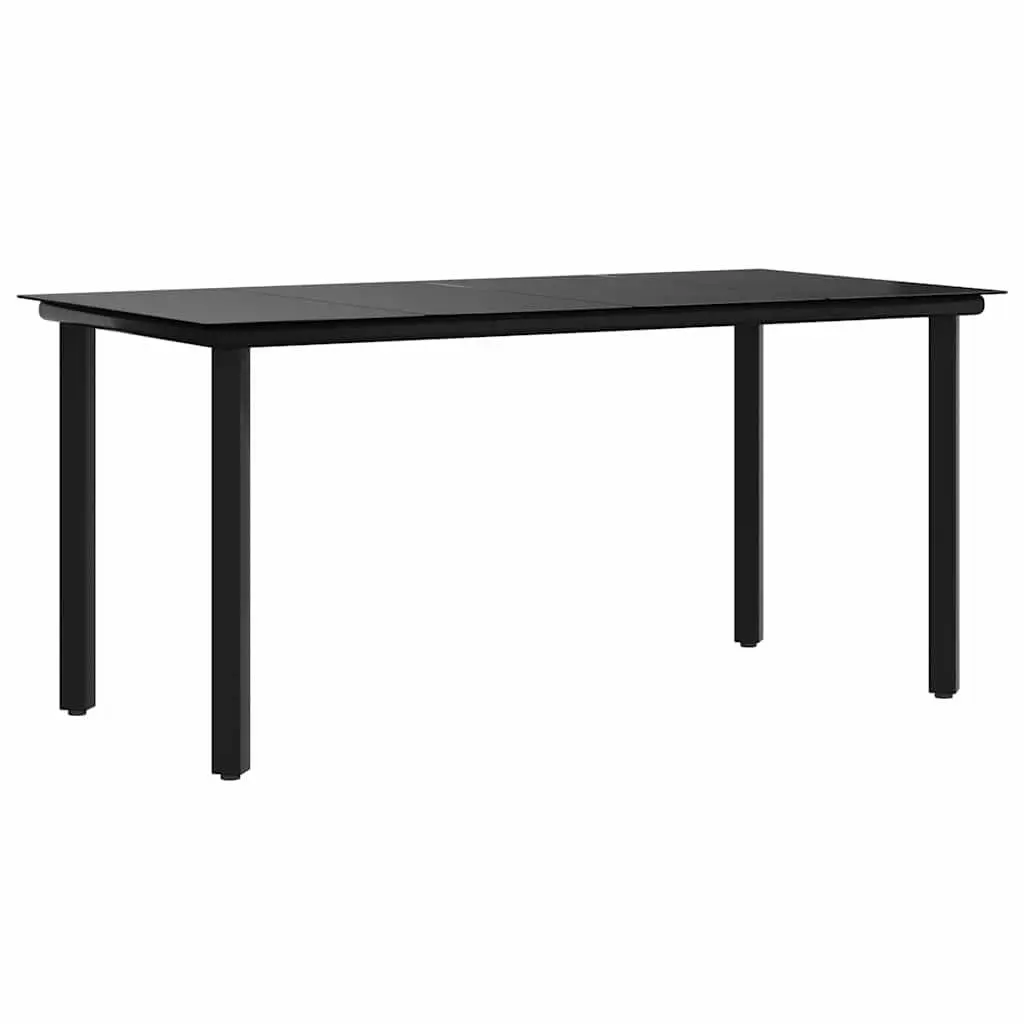 Garden Dining Table Outdoor Use 160x80x74cm Black Steel Frame Tempered Glass