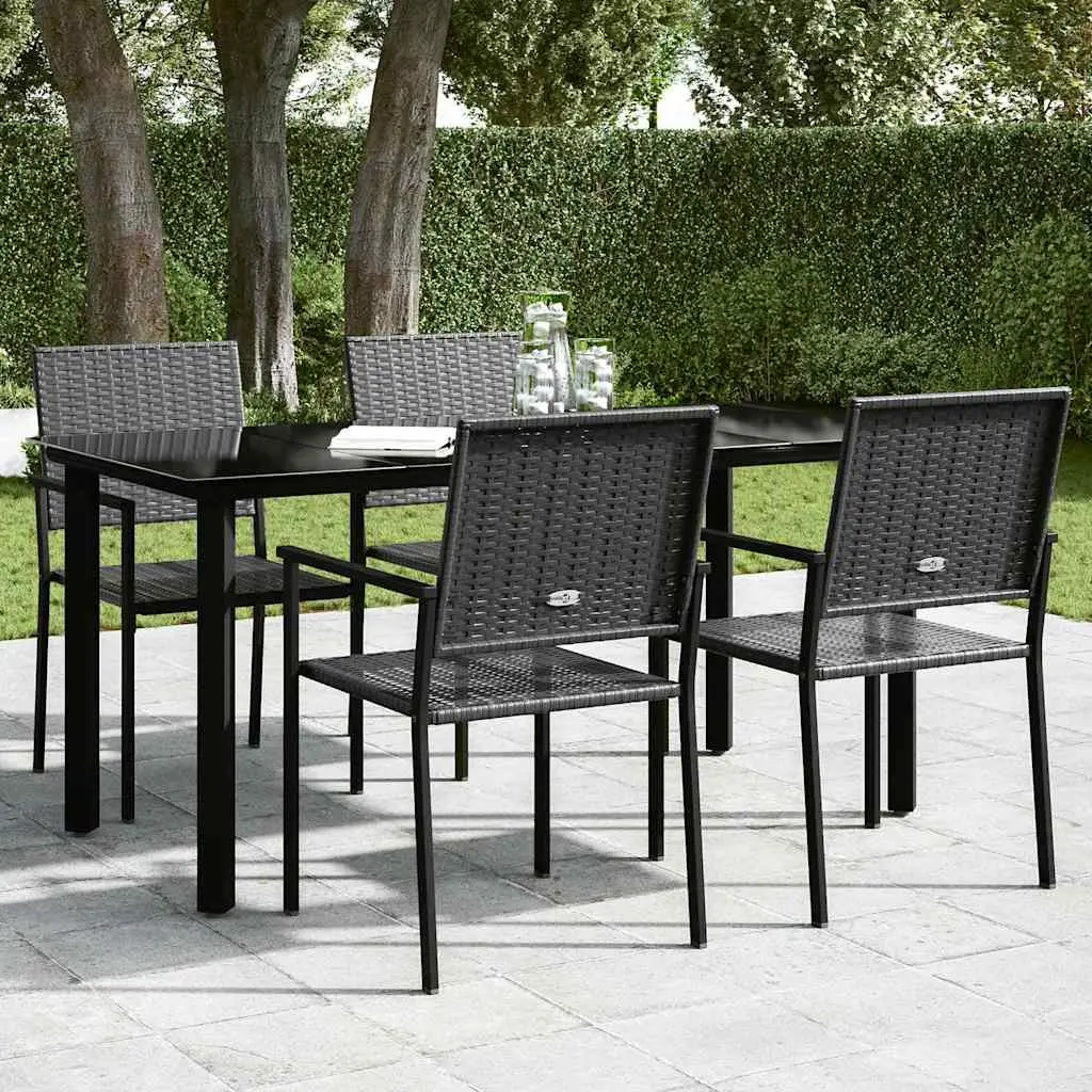 Garden Dining Table Outdoor Use 160x80x74cm Black Steel Frame Tempered Glass