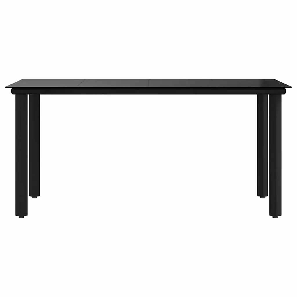 Garden Dining Table Outdoor Use 160x80x74cm Black Steel Frame Tempered Glass
