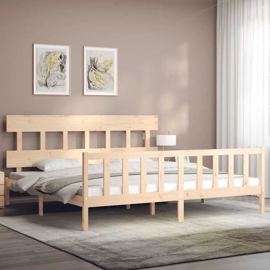 King Bed Frame Solid Pine Wood Bedroom Furniture 183x203 cm Brown