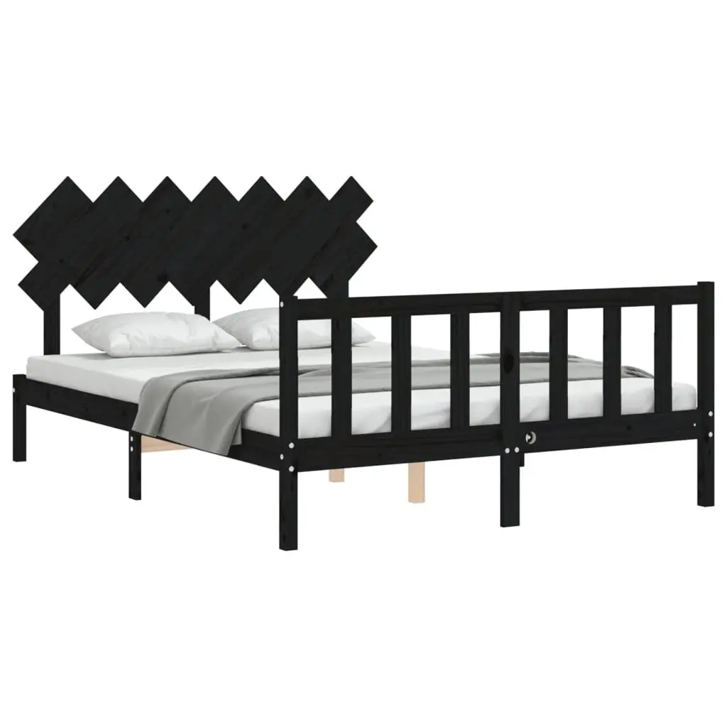 Bed Frame Solid Pine Wood 150x200 cm Black