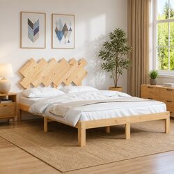 Reliable Solid Wood Bed Frame 135x190 cm with Headboard
