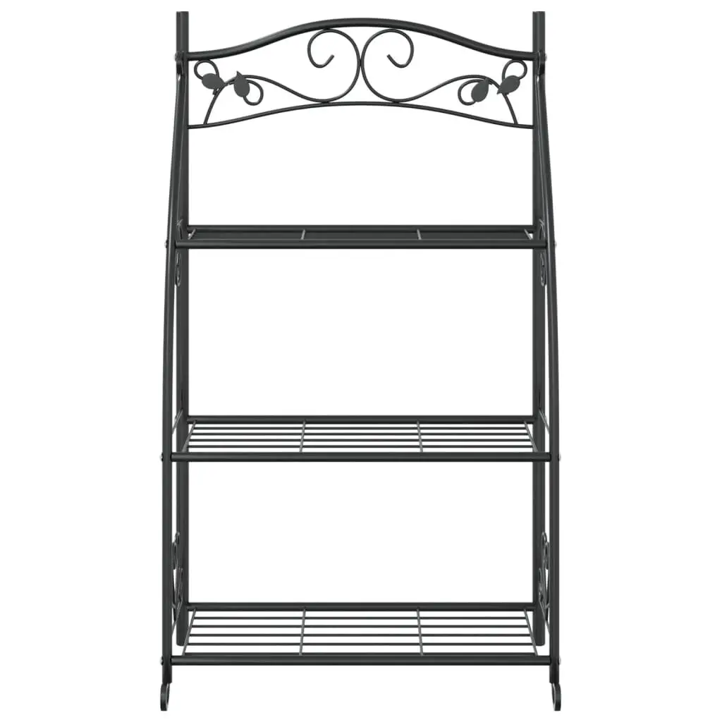 3-Tier Plant Stand Flower Rack Black Steel Ladder Shelf