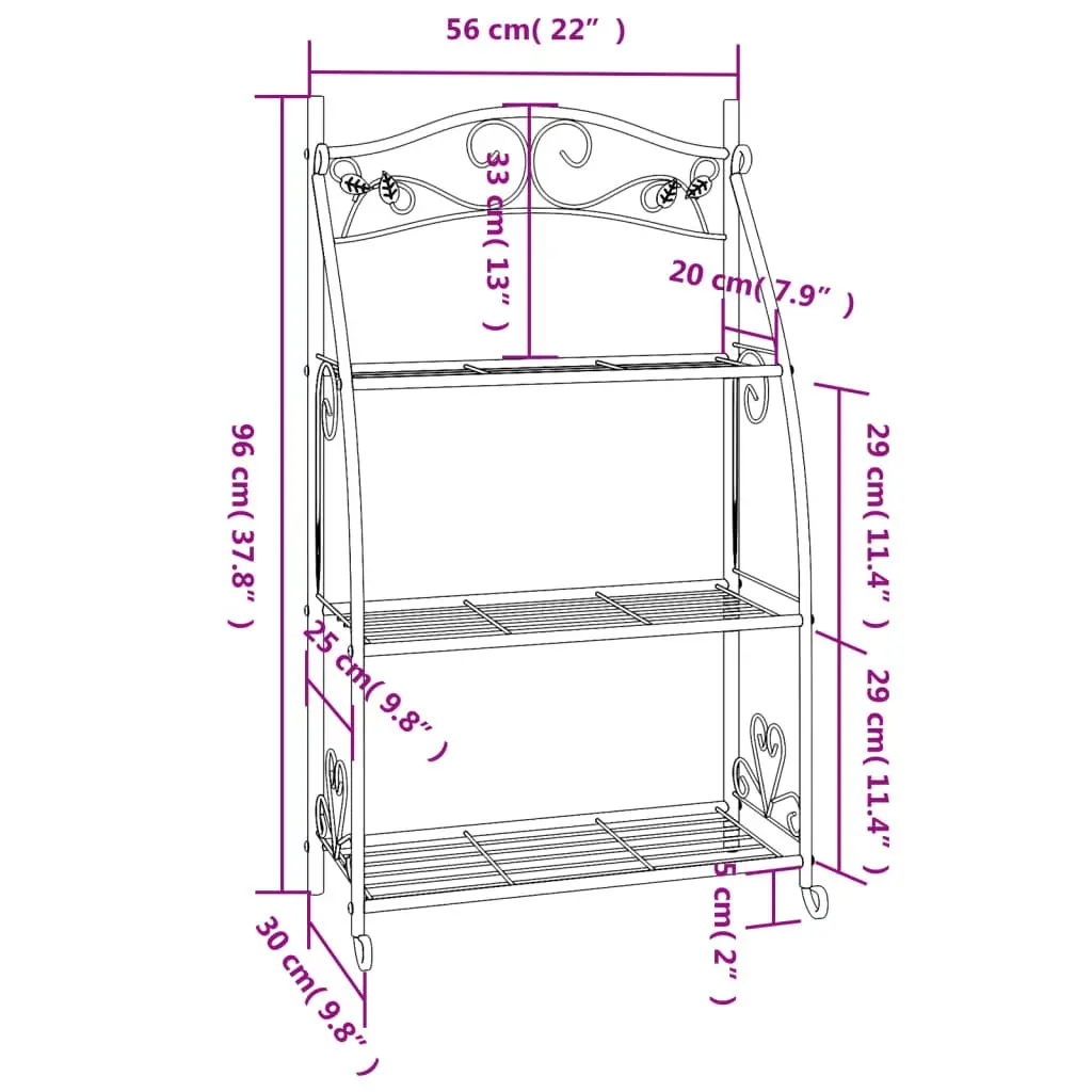 3-Tier Plant Stand Flower Rack Black Steel Ladder Shelf