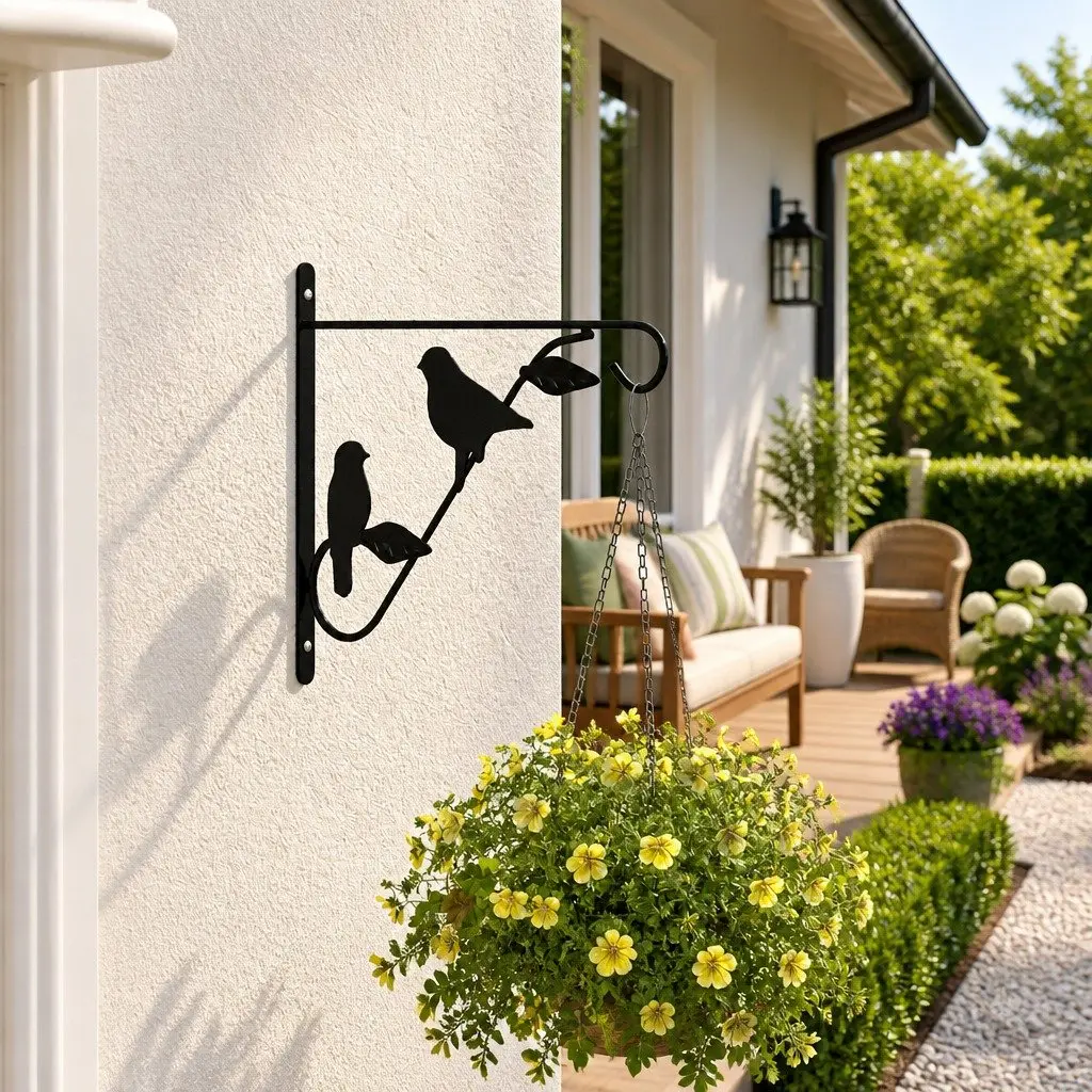 Hanging Basket Brackets Steel Plant Flower Pot Hook 4 Piece Black