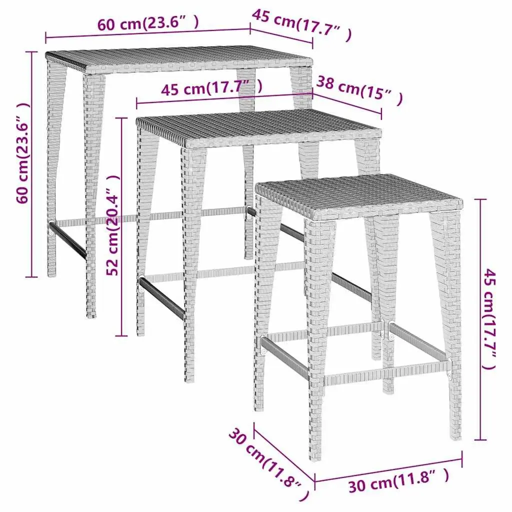Nesting Tables Set 3 Piece Black Side End Tables Stackable Storage