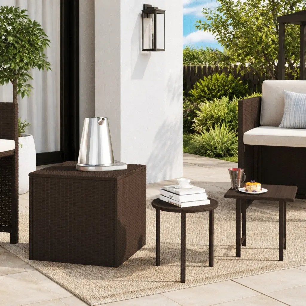 End Tables Set of 3 Outdoor Brown Rattan Side Tables Different Sizes Shapes