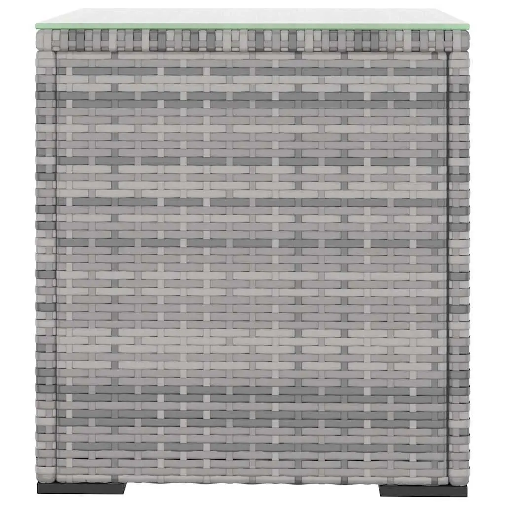Side Table Grey Outdoor Garden Accent Poly Rattan Tempered Glass End Table 40L x 37W x 40.5H cm
