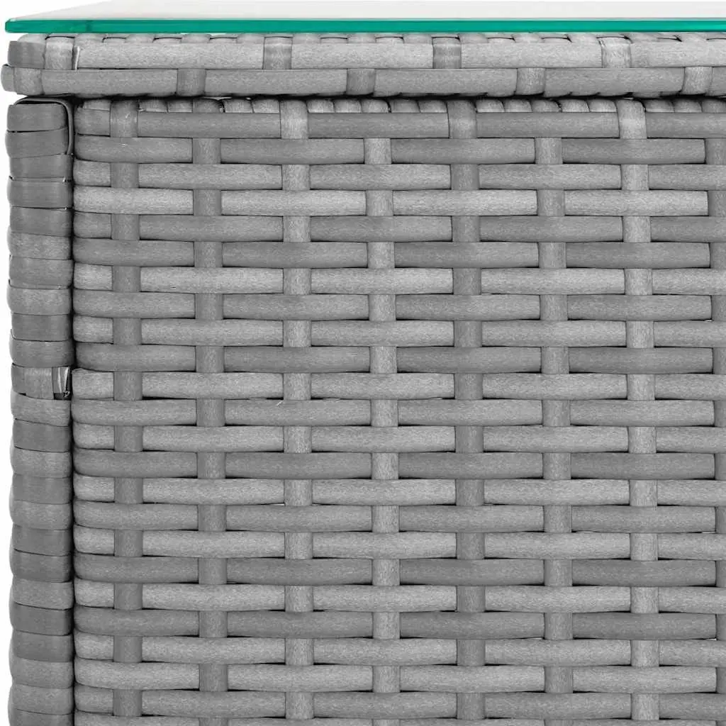 Side Table Grey Outdoor Garden Accent Poly Rattan Tempered Glass End Table 40L x 37W x 40.5H cm