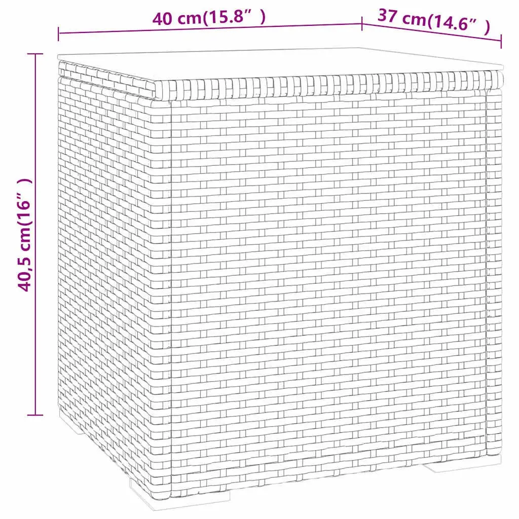 Side Table Grey Outdoor Garden Accent Poly Rattan Tempered Glass End Table 40L x 37W x 40.5H cm