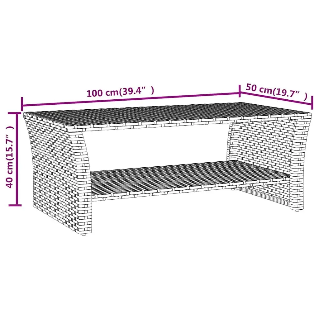 Coffee Table Outdoor Garden Patio Poly Rattan Black Steel Frame 100L x 50W x 40H cm