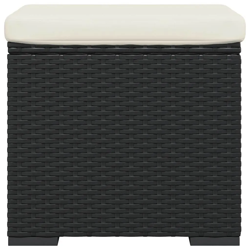 Outdoor Footstool Ottoman with Removable Cushion Black Poly Rattan Seat