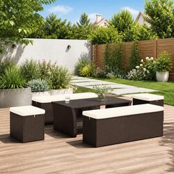 Practical Brown Outdoor Ottomans with Cushions