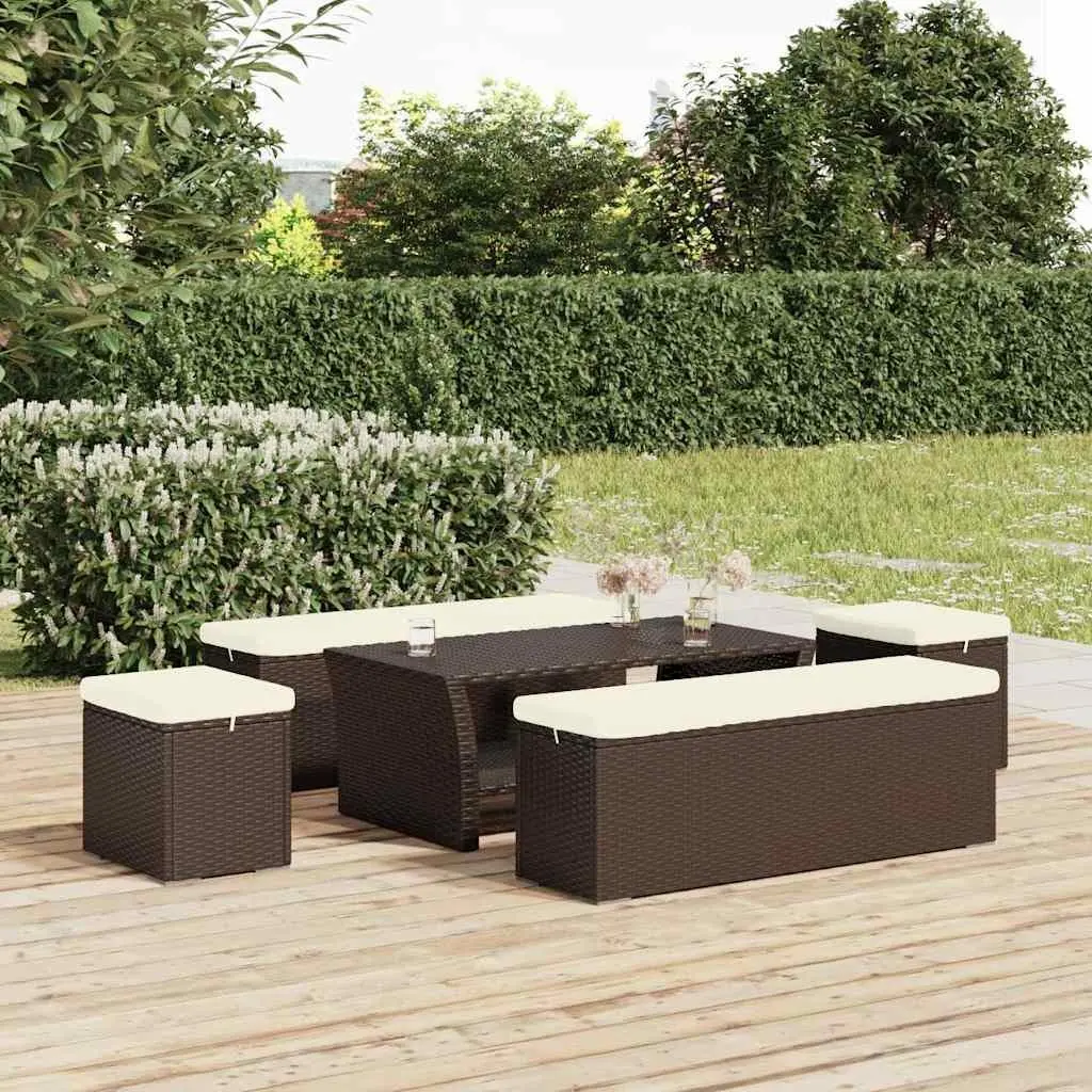 Outdoor Ottoman Bench Cushion Brown Poly Rattan Garden Seating 110 x 30 x 40 cm