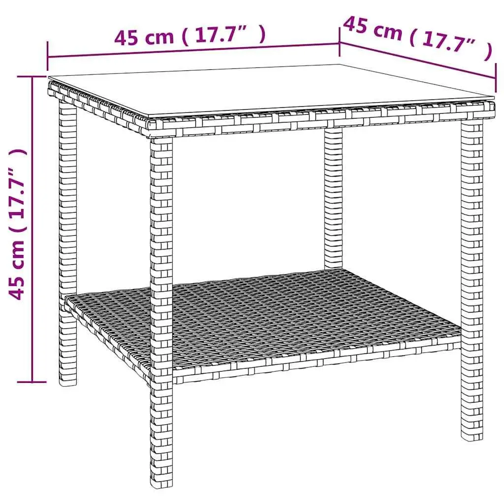 Side Table Black 45x45x45cm Poly Rattan Tempered Glass Top Garden Patio Outdoor