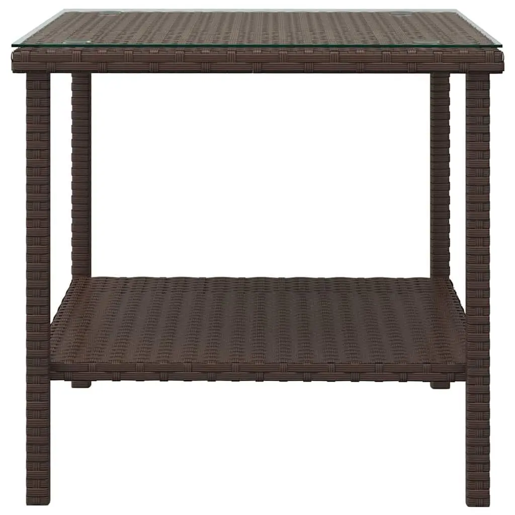 Side Table Brown 45x45x45 cm Poly Rattan Tempered Glass Indoor Outdoor