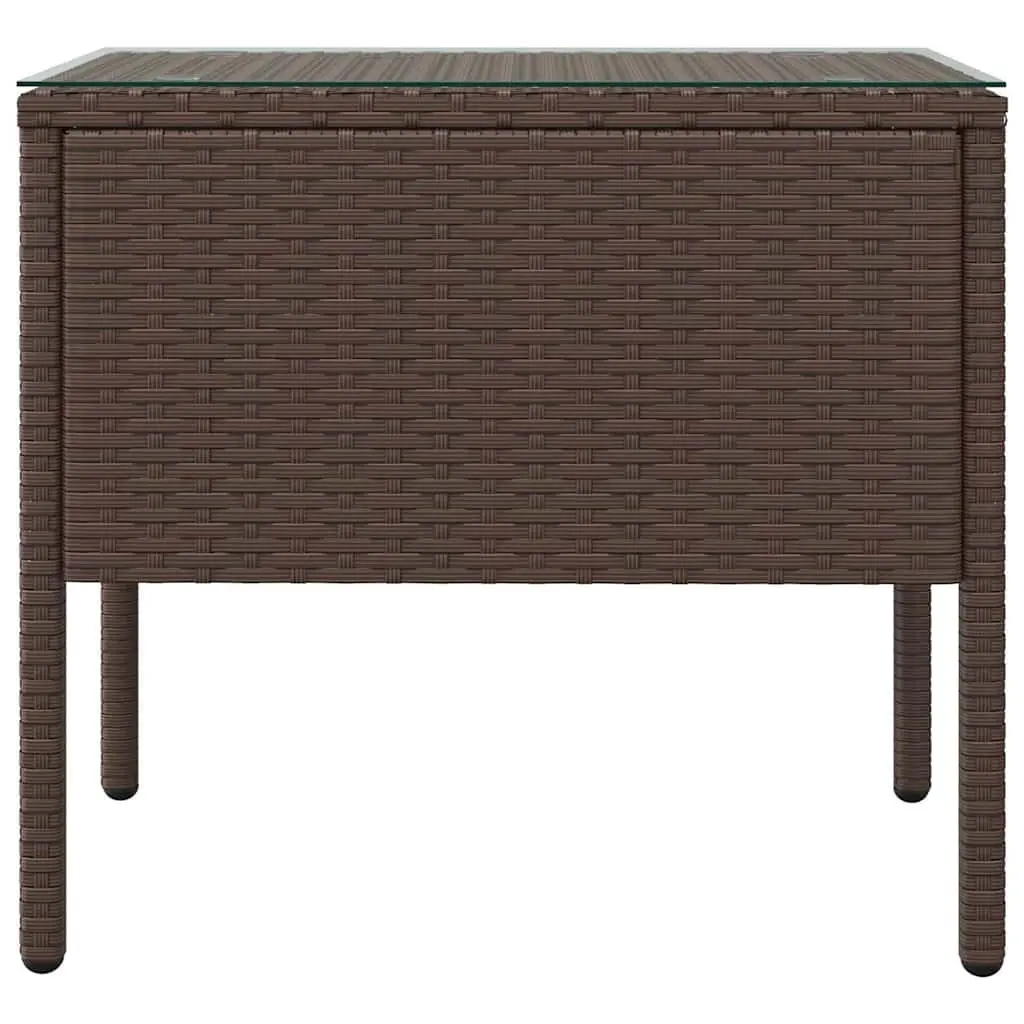 Side Table Indoor Outdoor 53x37x48 cm Brown Poly Rattan Tempered Glass