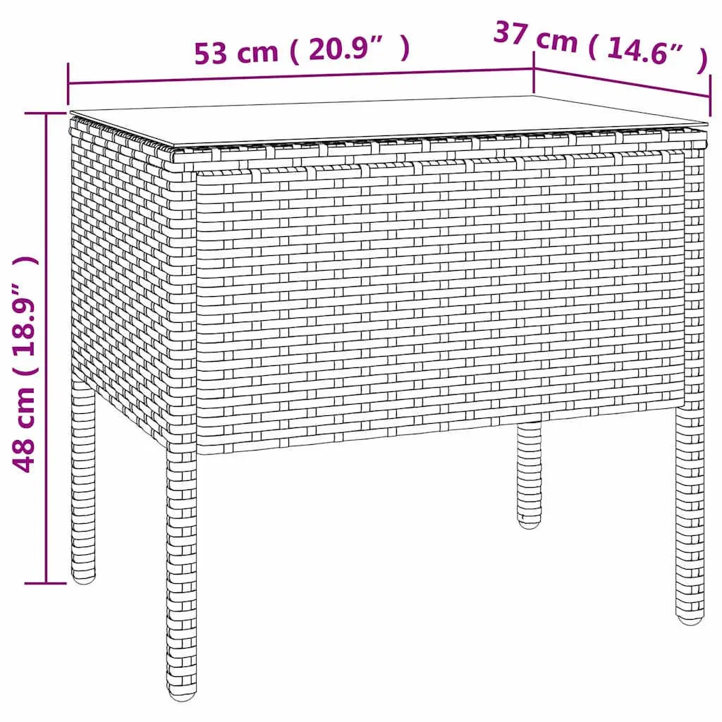Side Table Indoor Outdoor 53x37x48 cm Brown Poly Rattan Tempered Glass