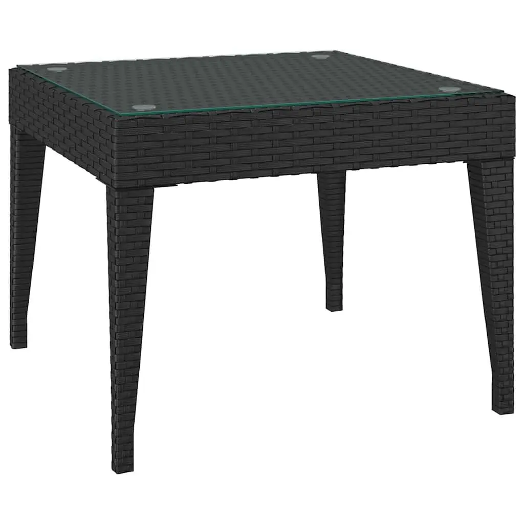 Side Table Indoor Outdoor 50x50x38 cm Black Poly Rattan Tempered Glass