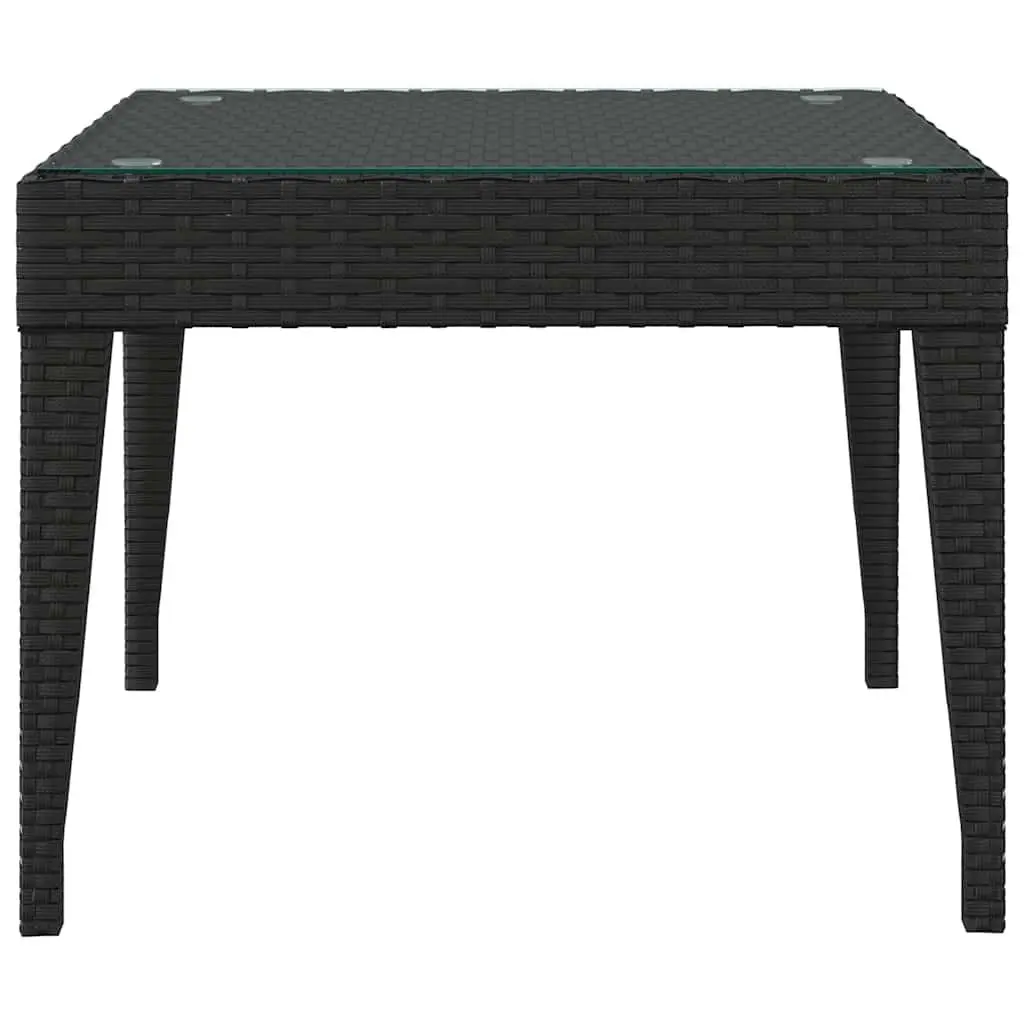 Side Table Indoor Outdoor 50x50x38 cm Black Poly Rattan Tempered Glass