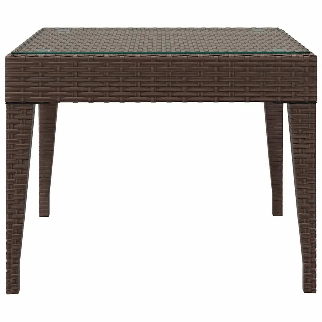 Side Table Indoor Outdoor Brown 50x50x38cm Poly Rattan Tempered Glass