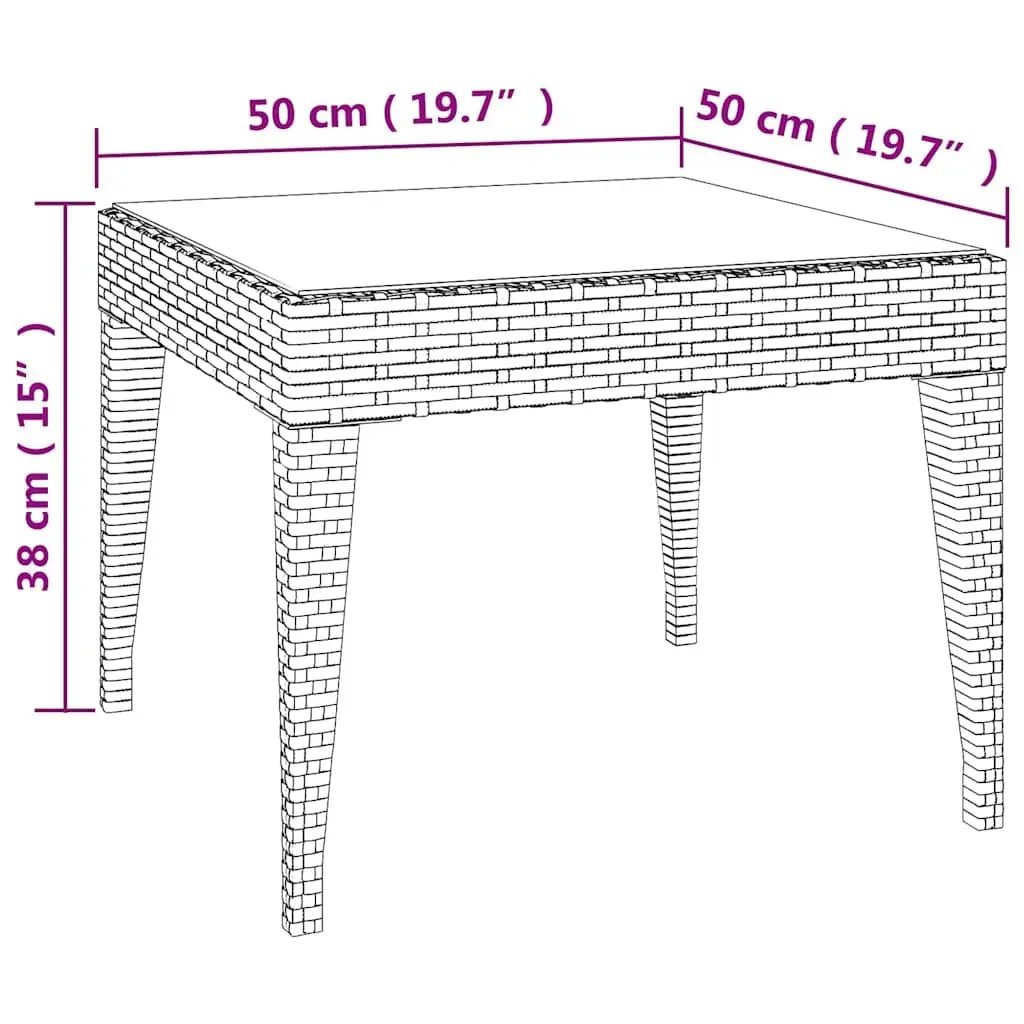 Side Table Indoor Outdoor Brown 50x50x38cm Poly Rattan Tempered Glass