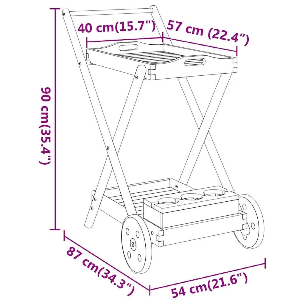 2-Tier Tea Trolley in Brown Solid Wood