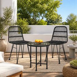 Outdoor Garden Chairs 2pcs Black Patio Seating Dining Chairs with Backrest