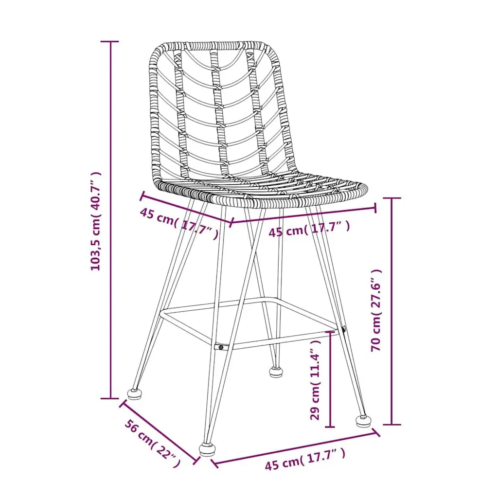 Outdoor Bar Stools 2pcs Garden Patio Seating Rattan Steel Frame Backrest