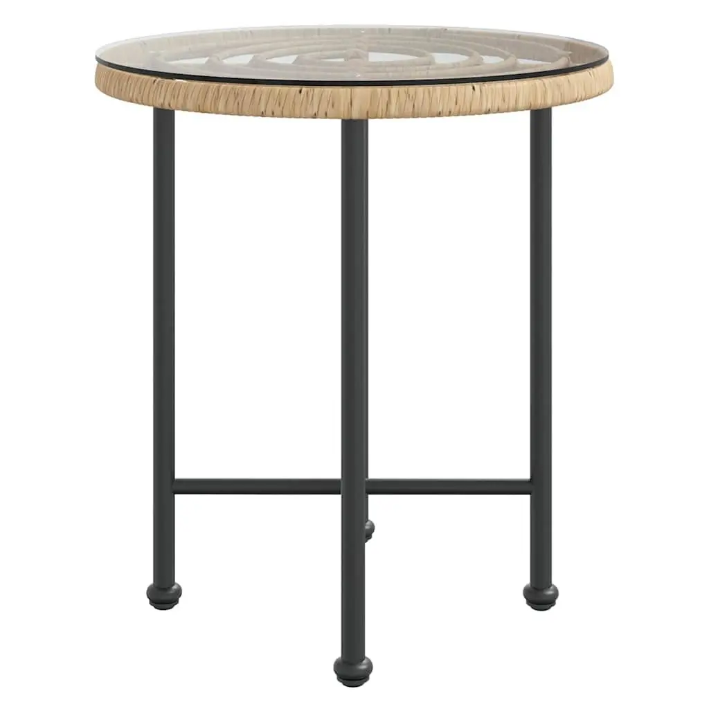 Round Outdoor Patio Dining Table 50cm Brown Tempered Glass Steel Frame