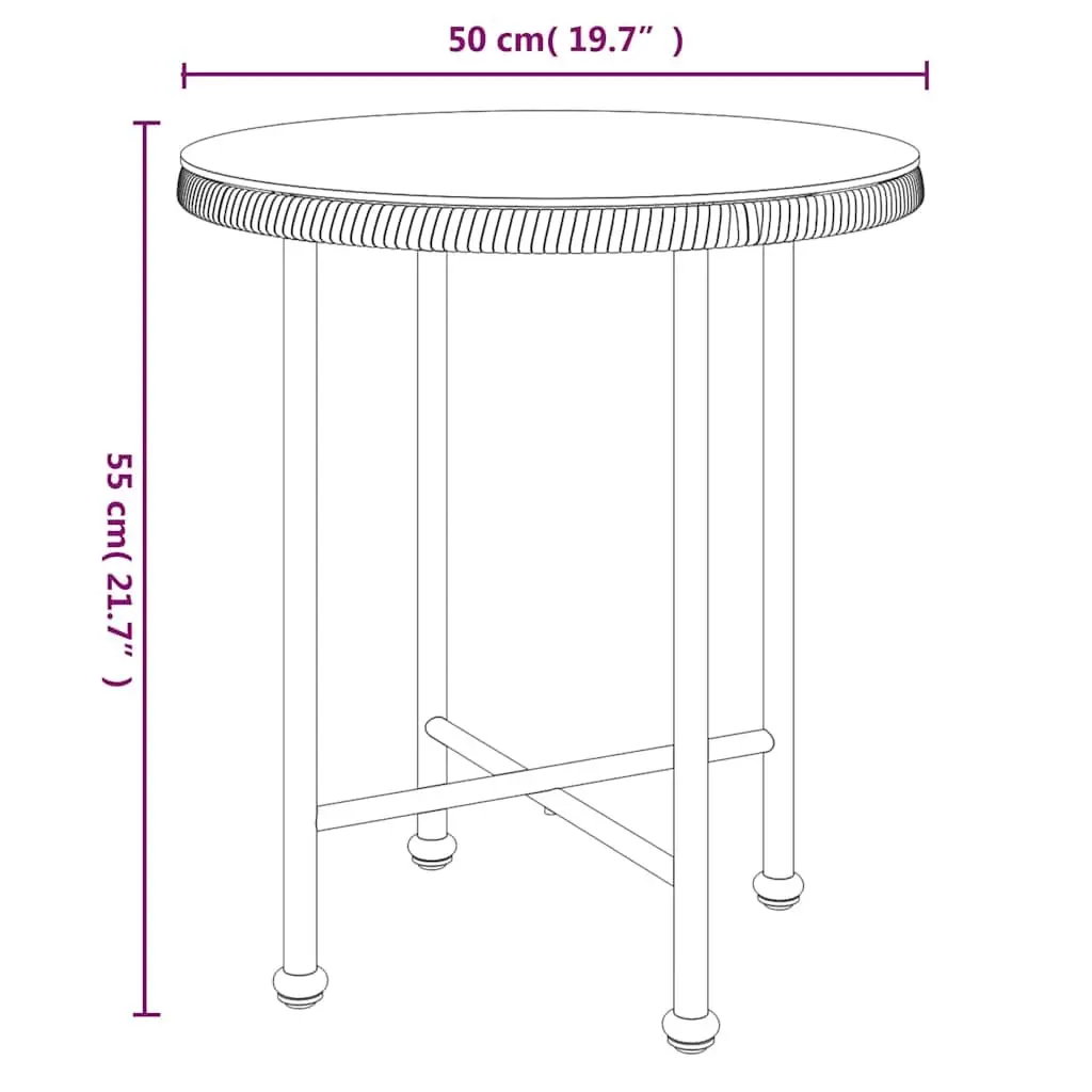 Round Outdoor Patio Dining Table 50cm Brown Tempered Glass Steel Frame