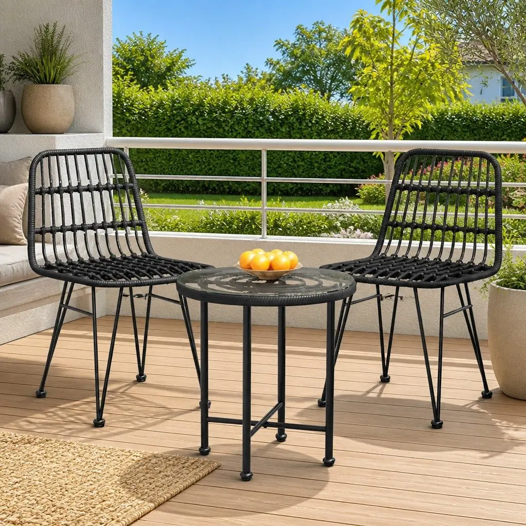 Dining Table Outdoor Patio Bistro Ø50 cm Black Tempered Glass Steel