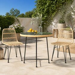 Dining Table Round 80cm Tempered Glass Steel Frame Outdoor Patio Garden