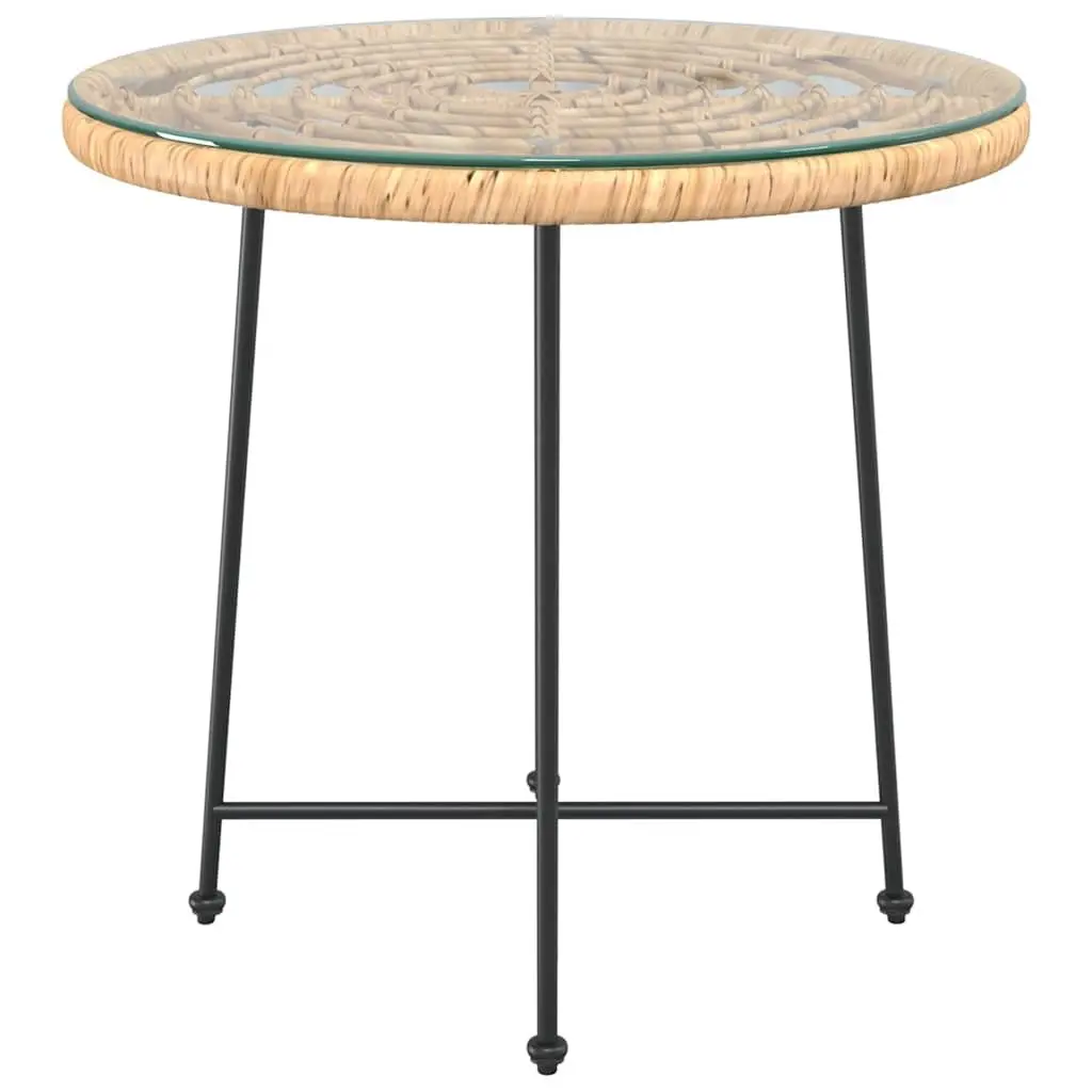 Round Dining Table Outdoor Patio 80cm Tempered Glass Steel Frame Brown