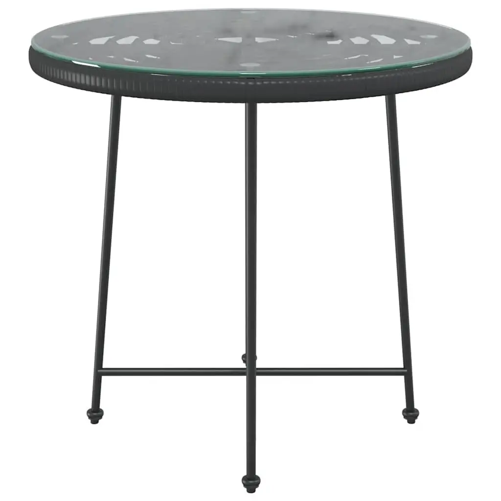 Outdoor Dining Table Round Black Tempered Glass 80cm Patio Bistro Garden Furniture