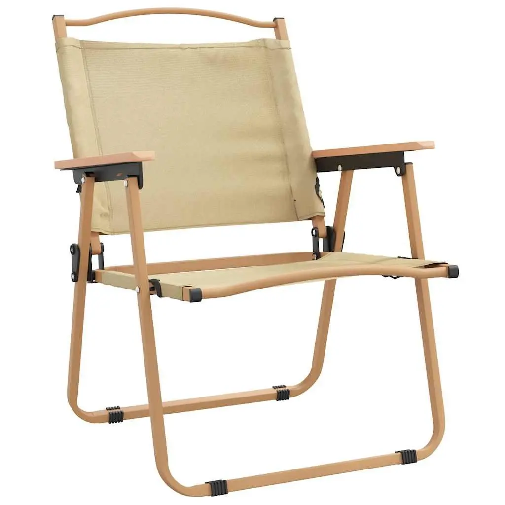 Camping Chairs Portable Folding 2 Piece Beige Outdoor Picnic Fishing Seat