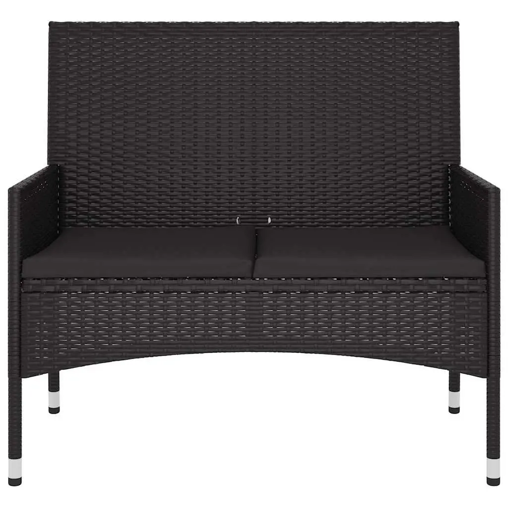 2-Seater Garden Bench Outdoor Poly Rattan Cushions Black