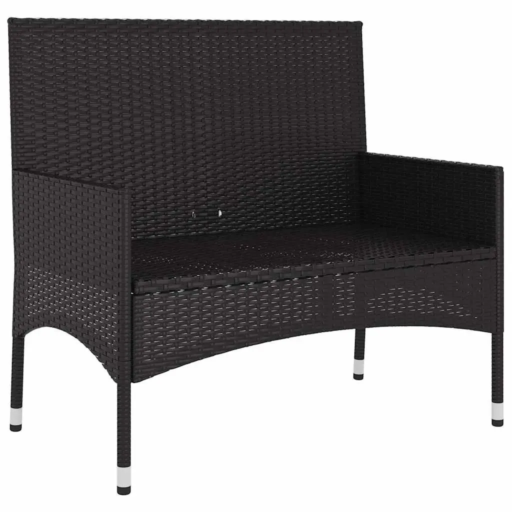 2-Seater Garden Bench Outdoor Poly Rattan Cushions Black